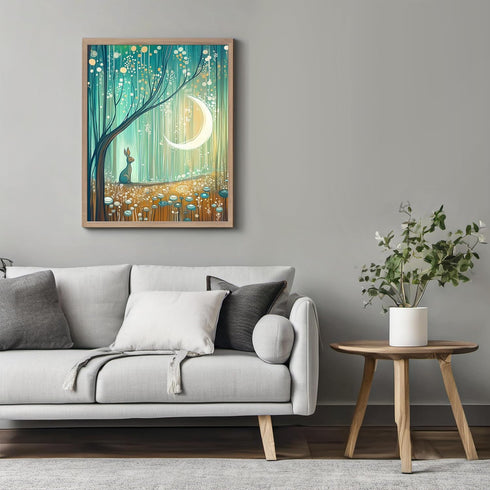 Posterizer 1 pcs-whimsical surreal forest scene with little bunny in moonlight 1-Fantasy & Fiction Art-Art for Animal Lovers-Gift for Daughter, So...